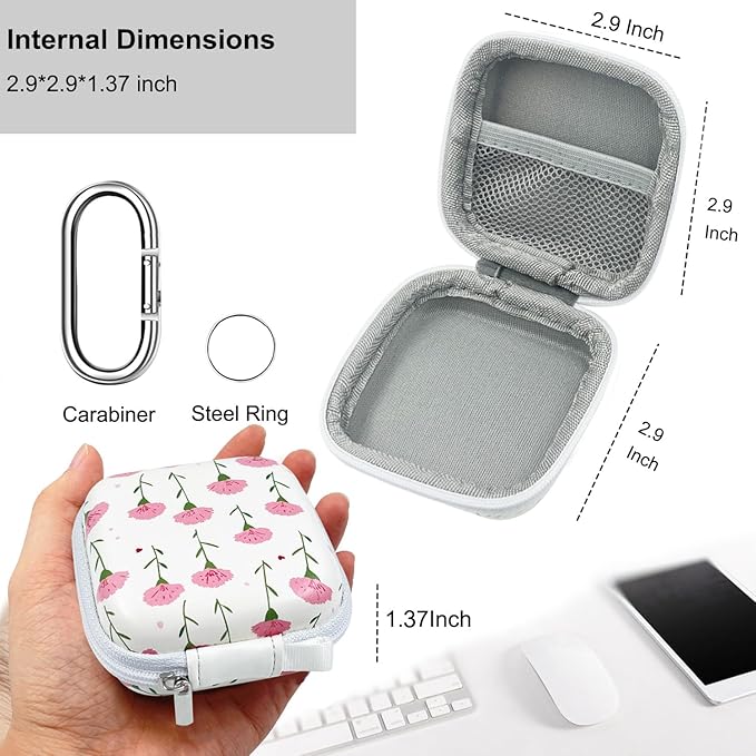 Earbud Case Headphone Organizer Ear Bud Case Portable EVA Carrying Box Storage Bag with Carabiner for AirPods Beats Bose Galaxy Buds 4/3/FE Data Cable Storage (Pink Carnation)