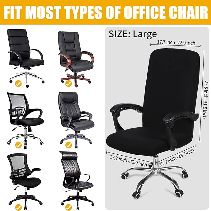 Smiry Stretch Printed Computer Office Chair Cover with Armrest Covers, Soft Fit Universal Removable Washable Desk Rotating Chair Slipcovers, Anti-Dust Spandex Protector with Zipper, Black