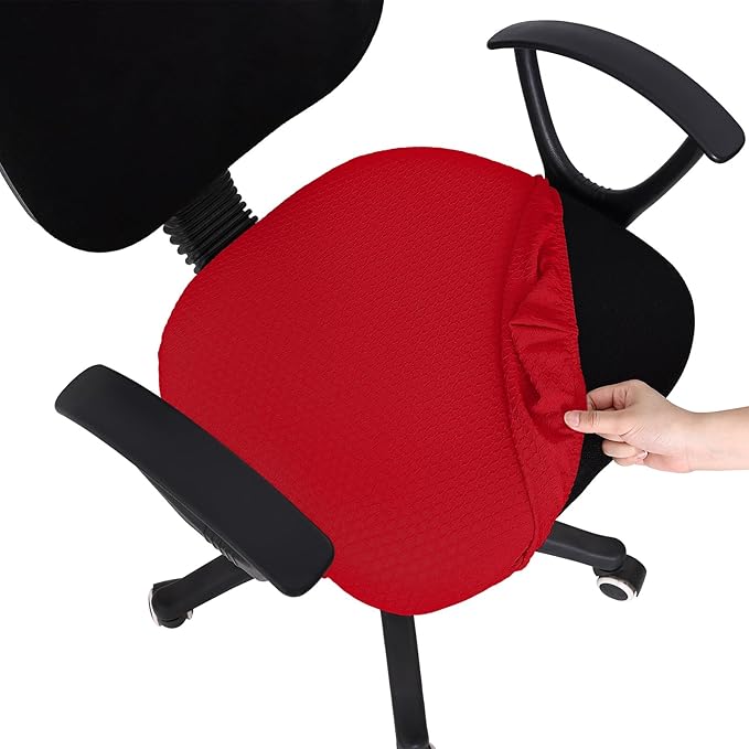 Smiry Stretch Jacquard Office Computer Chair Seat Covers, Removable Washable Anti-dust Desk Chair Seat Cushion Protectors - Red