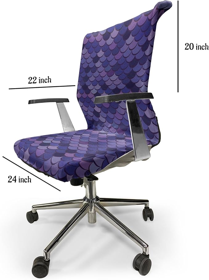 Ambesonne Mermaid Tail Office Chair Cover, Japanese Folk Inspired Cartoonish Squama Scales in Purple Color Palette, Stretchable Decorative Universal Size High Back Printed Slipcover, Purple