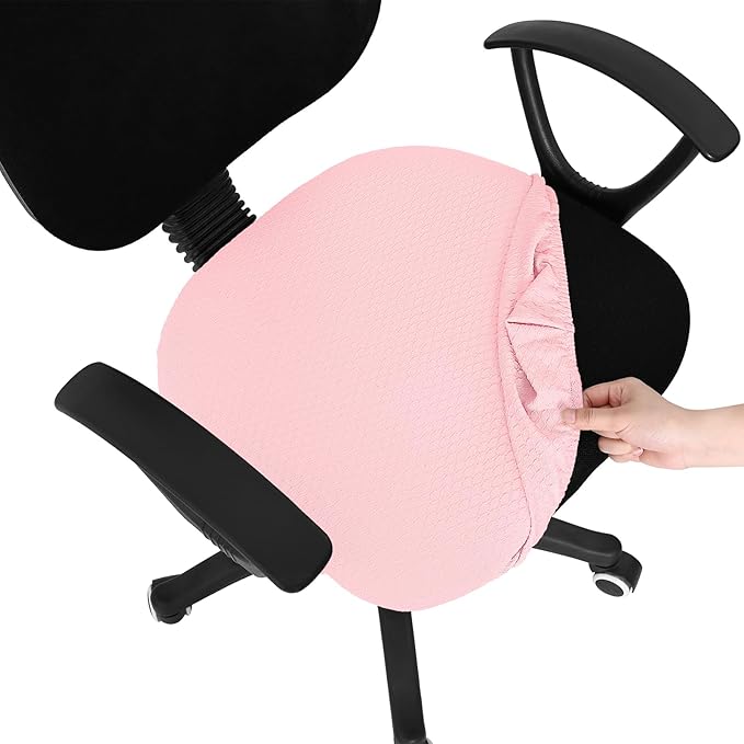 Smiry Stretch Jacquard Office Computer Chair Seat Covers, Removable Washable Anti-dust Desk Chair Seat Cushion Protectors - Blush Pink