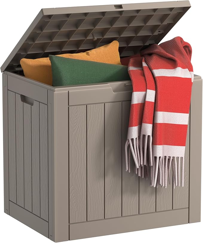 EasyUp Outdoor Storage Box, Waterproof Resin Deck Box, Reinforced Stability UV-Resistant for Patio, Garden and Poolside (Gray, 35 Gallons)