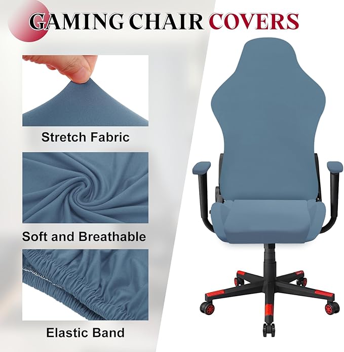 uxcell Gaming Chair Covers, Stretchable Office Computer Chair Slipcover with Armrest Covers, Elastic Seat Protector for Office Reclining Racing Game Chair, Light Gray