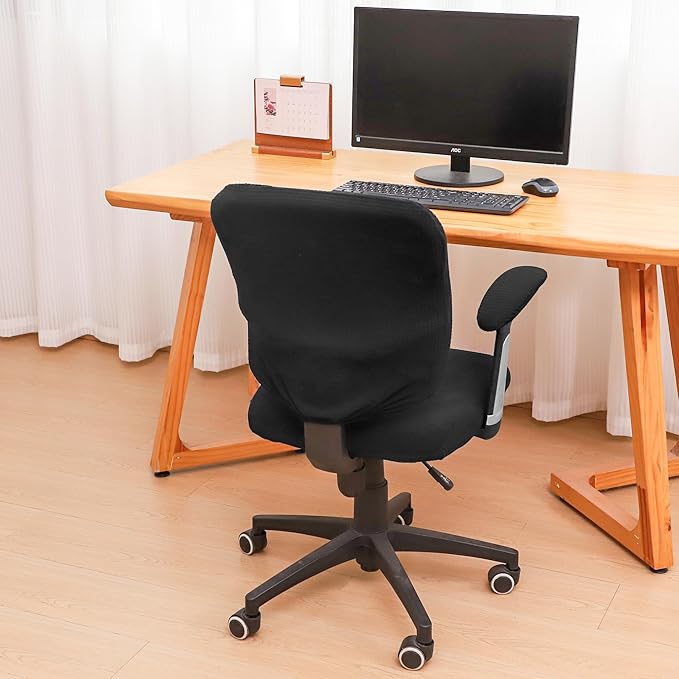 Office Chair 4 Pieces Seat and Back Cover with Armrest Covers Stretch Black Split Office Desk Chair Slipcovers Water Resistant Washable