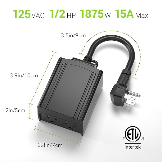 BN-LINK 24 Hour Heavy Duty Mechanical Timer, Outdoor Timer Outlet Waterproof with 30 Minutes Intervals, 2 Grounded Outlets for Christmas Lights Pool Pump,15A 1/2HP, ETL Listed（2 Pack）