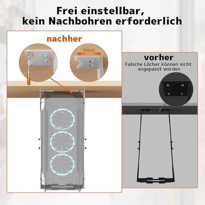 PUTORSEN Under Desk PC Mount, 7.9-13.4’’ Width Adjustable Computer Tower Stand, up to 77 lbs, with Protective Mats, for Mid/Mini-Tower Case in Office,Gaming, Laboratory and Home, White