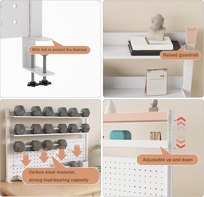 Clamp on Desk Organizer Shelf, Desk Extender with Pegboard, Gaming/Computer Desk Accessories with Shelf, Privacy Panel for Office, Clamp-on Desktop Shelving Syste (White, 31.5in/80cm)