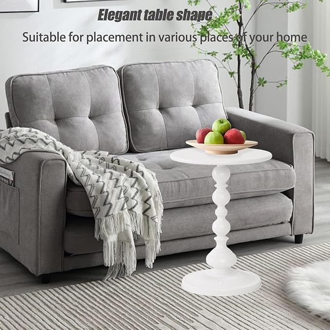 Pedestal White Metal Side Table, Sofa Coffee Table, Small TV Tray Table for The Sofa In the Living Room and Bedroom, Mini Coffee Table is Lightweight and Convenient to Move, 20.47 (H) *13.77 (W)