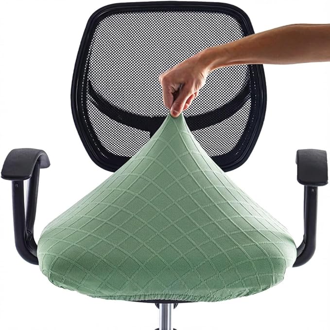 Stretch Jacquard Office Chair Cover, Removable Washable Desk Chair Cover, Anti-dust Seat Cushion Protectors - Green