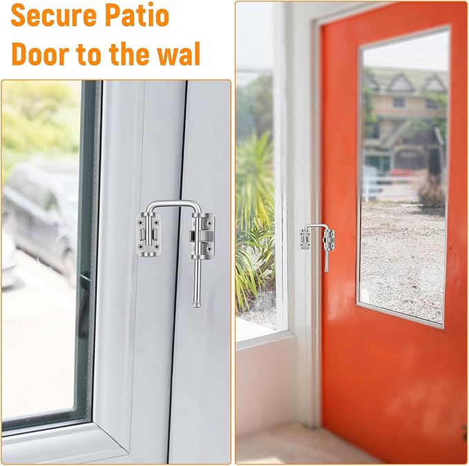 Mabor Sliding Door Lock, Patio Door Loop Lock with Rotary Bar for Screen Door, Window, Gate, Barn - Zinc Alloy Child Safety Lock, Easy Install (Silver)