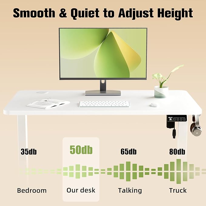 ERGOMAKER Electric Standing Desk, 39.3" x 23.6" Height Adjustable Sit Stand Desk with Splice Board for Home Office, Computer Desk Memory Preset (White Frame, White Desktop)