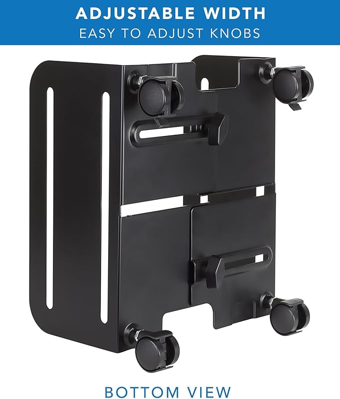 Mount-It! Computer Tower Stand, Adjustable Mobile CPU Stand with Wheels, Heavy-Duty Steel Rolling Cart, Fits Most PC Towers, 4.87 to 8.5 Inch Width, Under Desk, Black