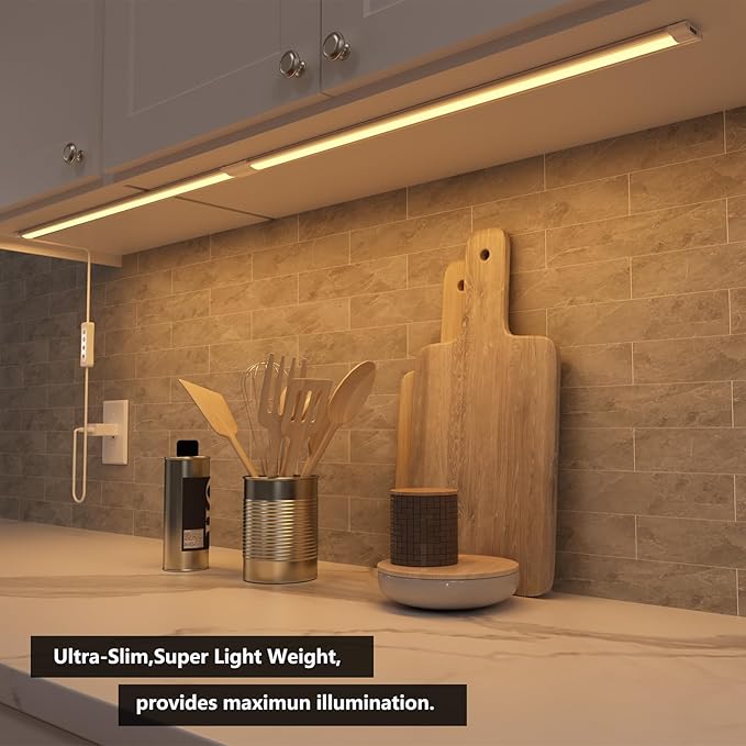 Under Cabinet Lighting USB Plug in 12In- LED Cabinet Light Strip,3 Color Levels (3000K/4000K/6000K), Dimmable (10%-100%), Small Thin Room Task Light Bar for Kitchen Counter, Over Sink, Shelf, 1pcs