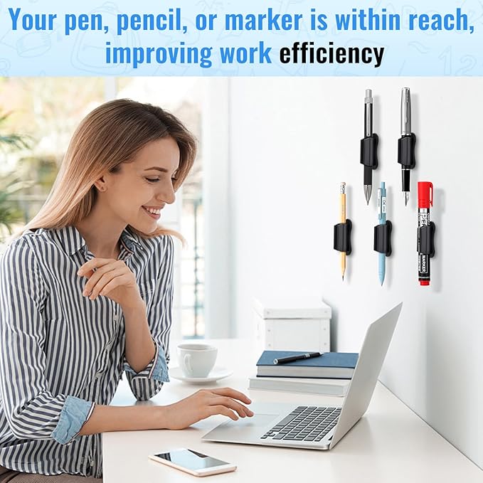 VZZNN Adhesive Pencil Holders for Desk, 40 PCS Silicone Pencil Holder for Desk,Marker Holder, Adhesive Pen Holder for Classroom Clipboard Attachment, for School Office Accessories,Teacher Supplies