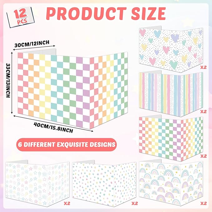 gisgfim 12 Pack Privacy Shields for Student Desk Pastel Desk Dividers Durable Privacy Folders Testing Dividers Shield Study Boards Panel Partition for Classroom Teacher Back to School Supplies