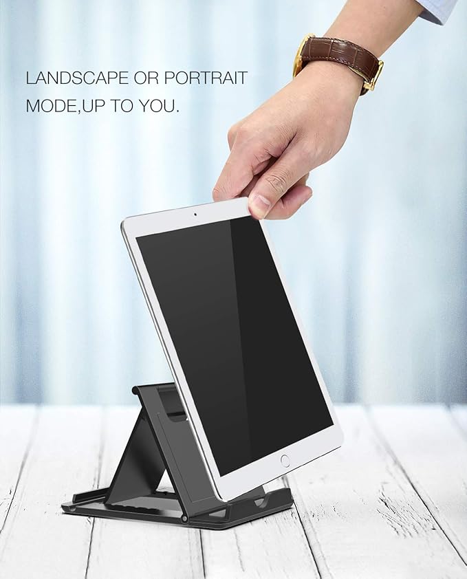 MoKo Phone/Tablet Stand, Foldable Desktop Holder Fit with iPhone 11 Pro Max/11 Pro/11, iPhone Xs/Xs Max/Xr, iPhone SE, iPad Pro 11, 10.2 (8th Gen), Air 4 10.9, Air 3, Mini 5, Galaxy S20, Black (Large)