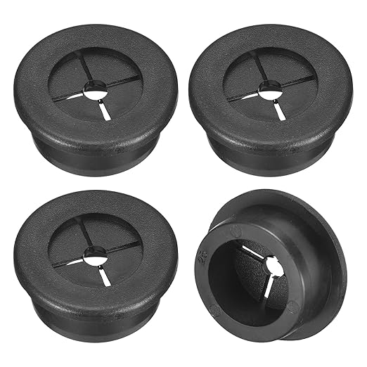 uxcell 4 Pcs Cable Cord Grommet, 1 Inch (25mm) Desk Grommet Flexible Rubber Grommets Wire Hole Cover Pass Through for Office Computer Desk Wire Organizer, Black