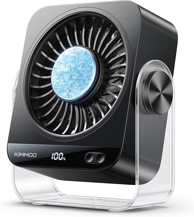 KIMMOO USB Desk Fan for Bedroom, 199 Speeds Turbo Airflow, Portable Fan with Ice Cooling, Digital Display Quiet Table Fan, 270° Rotating Small Rechargeable Battery Desktop Fans for Home Office (Black)