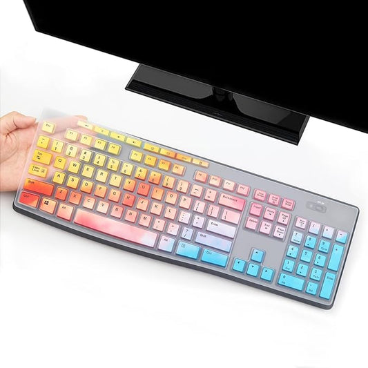i-Tensodo Keyboard Cover for Logitech MK200 MK260 MK270 MK275 MK295 & K200 K260 K270 Keyboards, US Layout - Dazzling Multicolor Silicone Dust-Proof Washable Skin