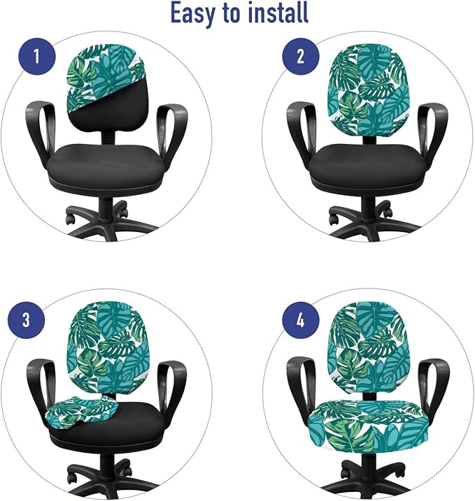 Ambesonne Exotic Office Chair Slipcover, Continuous Jungle Foliage Pattern with Tropical Leaves, Protective Stretch Decorative Fabric Cover, Standard Size, Dark Teal