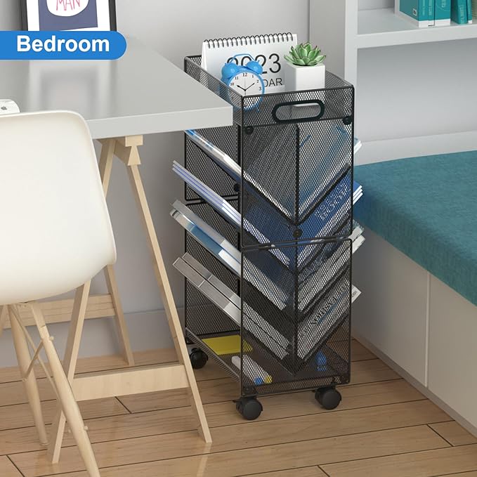 OUTWOLF 10-Tier Rolling File Cart, Beside/Under Desk File Organizer with Wheels, Paper Letter Tray Storage Cart for Office, Classroom, Homeschool Organization