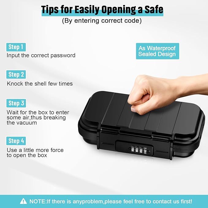 HUANLANG Portable Safe Lock Box with Combination Lock Mini Beach Travel Safe Waterproof Small Lockable Boxs with Removable Wire Rope Combination Lock Box for Dorm,Travel,Beach,Hotel,Car,Home,Office