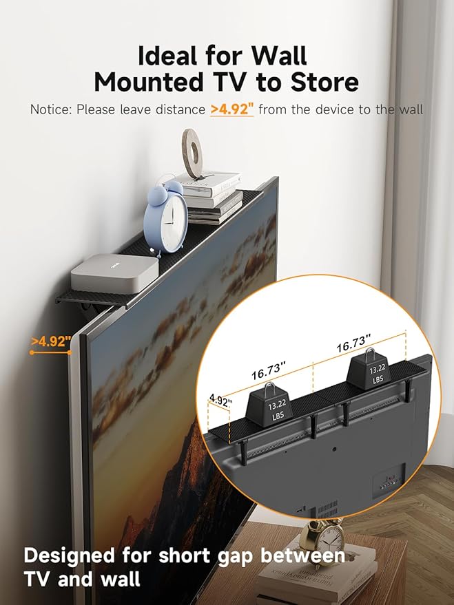 Bracwiser No Drill TV Top Shelf 16.7 inch Wide Monitor Top Mounting Bracket Platform Holds Speaker, AV Receiver, Media Box, Game Console and More, 2 Packs (CS106XM-2)