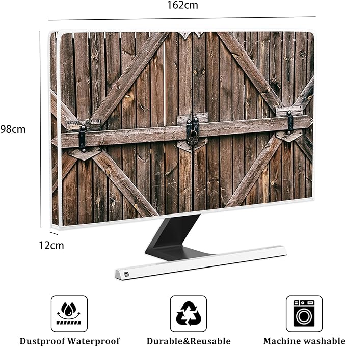Old Wood Gate Waterproof Screen TV Cover 70 Inch Vintage Wooden Barn Door Anti-Scratch Anti-Static Protective Sleeve for LCD LED PC Desktop and Home Hanging TV，Rustic Farmhouse
