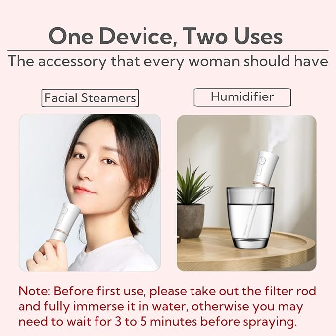 Portable Small Humidifier Dual Nozzle - Large Cool Mist Humidifiers Double Spray Ports, Water Shortage Protection, Ultra-Quiet, Mini Humidifier for Bedroom Plants Office Car Travel (White)