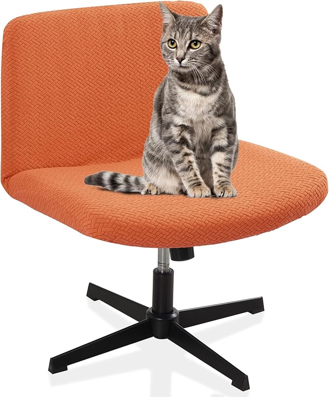 Fuloon Criss Cross Chair Cover, Waterproof, Stretchable, Solid Jacquard, Suited for Armless/Office/Desk/Mid Back Wide Seat/Computer/Task/Vanity/Accent Chair (T -Shaped Jacquard, Orange)