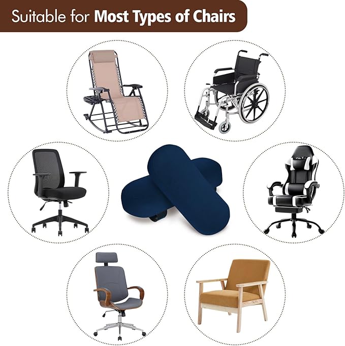 WdFour 2-Pack Non-Slip Armrest Pads for Office & Gaming Chairs - Ergonomic Forearm Support Pillow for Desk, Computer & Wheelchair, Pressure Relief Cushions (Navy Blue)