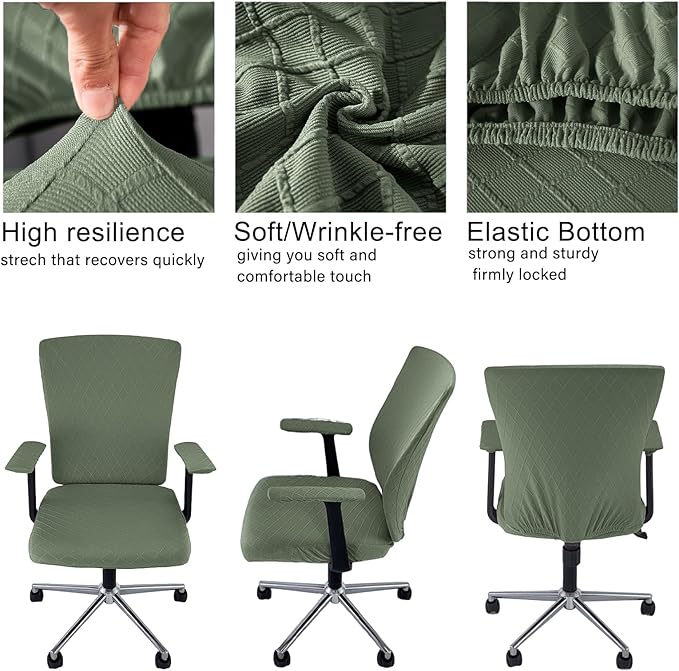 4 Pcs Office Chair Cover Set with 4 Extra Elastic Straps Universal Protective Office Chair Covers Stretchable Desk Chair Cover Office Armrest Cushion Backrest for Rotating Chair (Green)