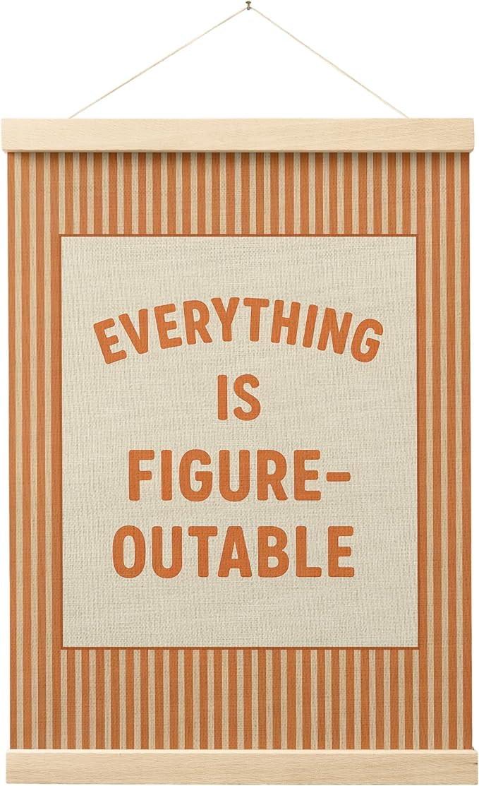 FGFK Everything Is Figureoutable Positive Affirmations Wall Art Poster Hanger Frame, Retro Orange Inspirational Canvas Prints Framed Wall Decor for Office Classroom Home Bedroom, 12x16 Inch
