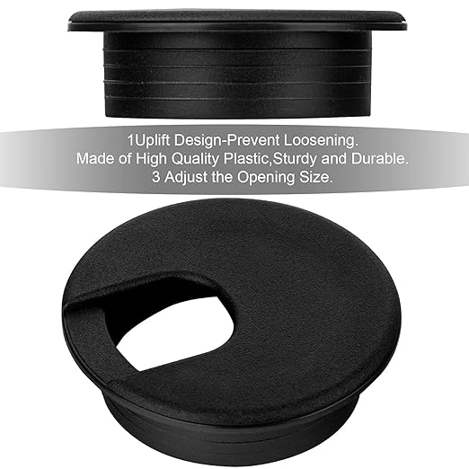 10 Pack Round Plastic Desk Grommets, Black Wire Organizer Caps, PC Computer Port Cable Hole Cover Plug Bushings, Perfect for Office Desk, TV Stands, Tabletops (45 mm / 1-3/4 inch)
