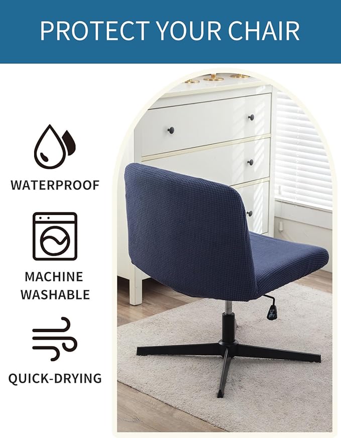 LavishCover Armless Office Desk Chair Cover, Waterproof and Elastic Criss Cross Chair Cover, Exquisite Vanity Chair Cover, Mid Back Wide Seat Accent Chair Covers (Nave-Blue, Corn, Just The Cover)
