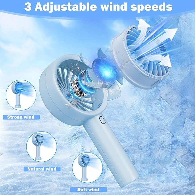 Decute Handheld Turbo Fan Strong Wind Mini Portable Fans, Hand Held USB-C Rechargeable Travel Fan for Indoor Makeup Office Desktop and Outdoor Beach, for Women Girl Men Boy(blue)