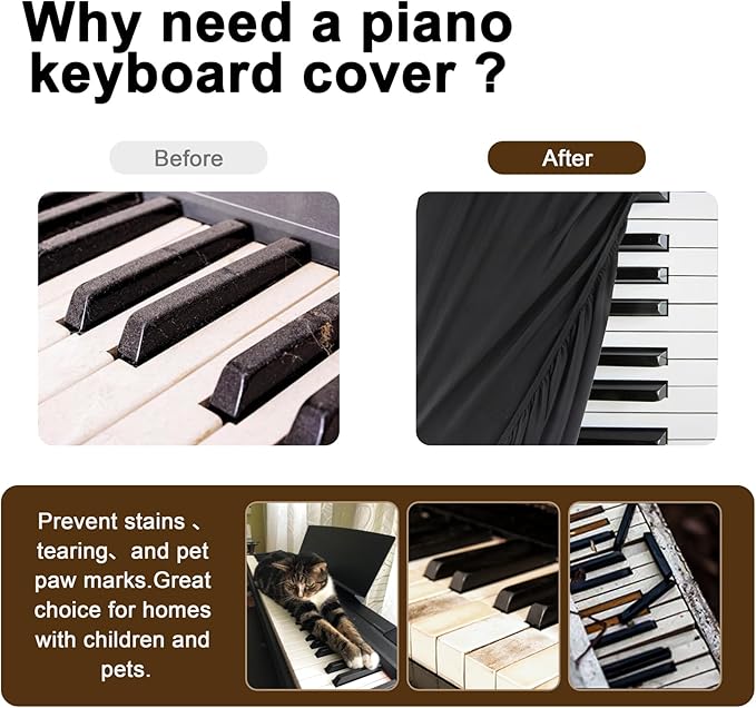 Explore Land Stretchy 88 Keys Piano Keyboard Dust Cover with Music Stand Opening for Digital Electronic Piano (88key, Black)