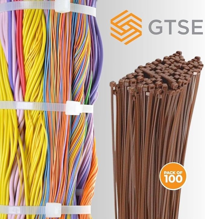 GTSE 6 Inch Brown Zip Ties, 100 Pack, 40lb Strength, UV Resistant Strong Nylon Cable Ties, Self-Locking 6" Tie Wraps