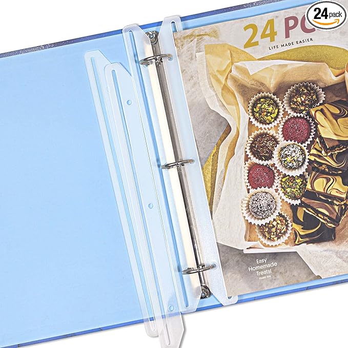 tutata 24Pcs 3 Hole Punched Magazine Holders, Magazine Organizer, 3 Ring Binder Insert Strips, Translucent White
