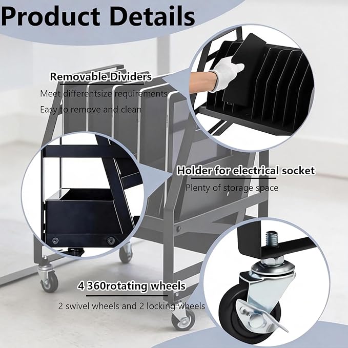 10 Slot Laptop Charging Cart Mobile Open Storage Rack with 4 Removable Wheels, Fits Laptops, Tablets, Ipads for Classrooms, Libraries, Office Desks