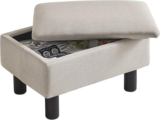IBUYKE Storage Ottoman Footrest Stool with Linen Fabric, Rectangular, Flip Top Lid, Non-Slip Feet, Compact Design, Stylish and Functional, Linen RF-BD223