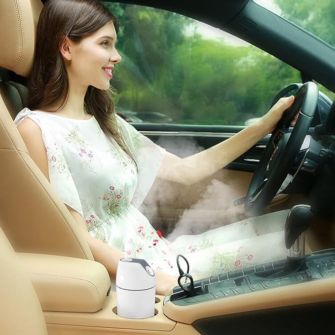 Mini Humidifier-Battery Operated 480ml Cordless Portable Small Humidifier USB Rechargeable Personal Desktop Humidifiers With Night Light & 4 Spray Modes for Car, Baby, Plants (White, 2600mAh)