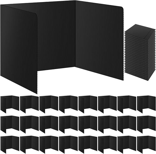 24Pack Black Desk Dividers for Student, Privacy Folders for Classroom Students, Foldable Study Carrels Teacher Supplies, Easy-Clean Testing Dividers with Lables for Exam, Library Focus & Photo Shoot