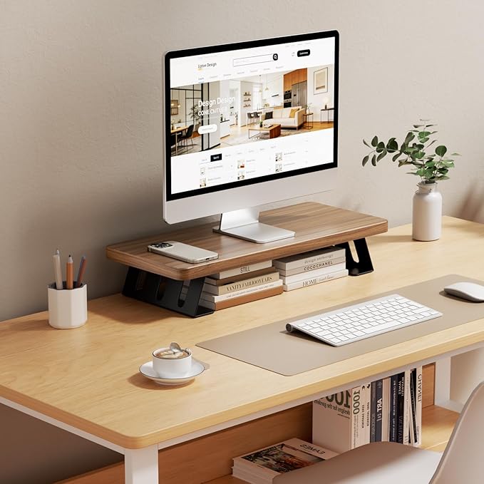 Monitor Stand - 24 Inch Wood Monitor Stand Riser, 220 Pounds Load Capacity Desk Monitor Riser for Laptop/PC/Printer, Desktop Stands Organizer for Home Office