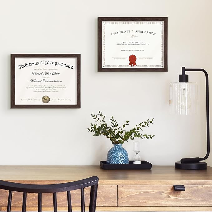 upsimples Certificate Frame with Clear Plexiglass, 8.5 by 11 Picture Diploma Document Degree Frames for Wall and Tabletop, Brown, 1 Pack
