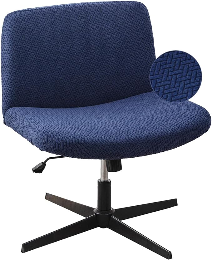 LavishCover Armless Chair Cover Office Desk Chair Cover, Waterproof and Elastic Criss Cross Chair Cover, Exquisite Vanity Chair Cover, Mid Back Wide Seat Accent Chair Covers(Nave-Blue,T-Type)