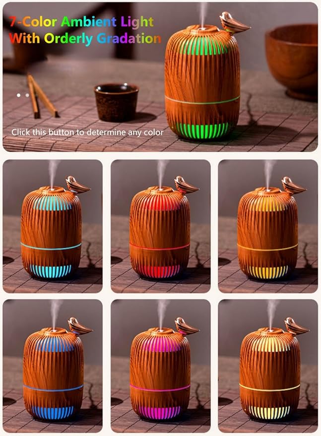 Portable Mini Humidifier,Birdcage styling Humidifier Colorful, Cool Mist, USB Powered Perfect for Desk Bedroom Indoor Plant Quiet Colorful Night Light (Darkwood)