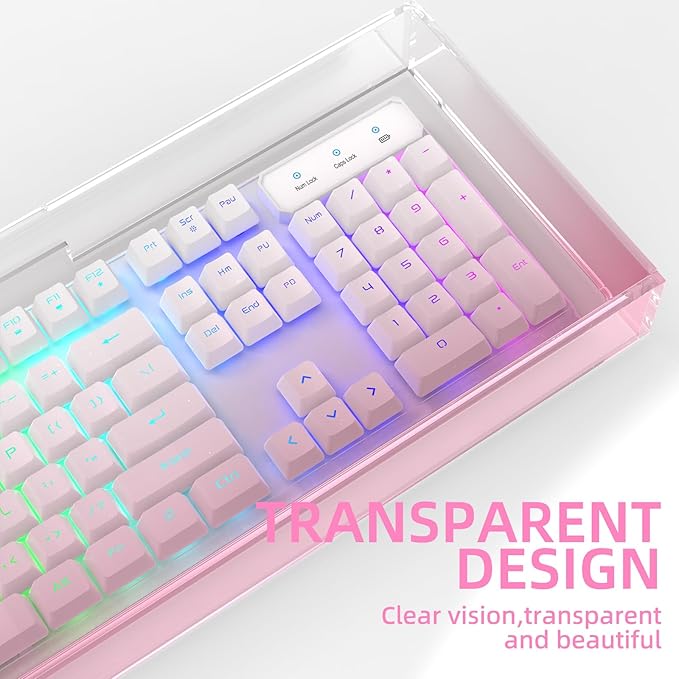 Attack Shark KC04 Acrylic Clear Transparent Keyboard Cover(17.4 * 6.5 * 1.89 inch) with Dustproof Waterproof Anti-hit Anti-cat Protective Case for Standard 104 Key Mechanical Gaming Keyboard Pink