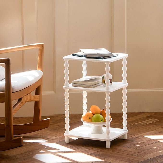 Fultyle End Table, Small Side Table with 3 Tier Open Shelf, Modern NightStand Bedside Table for Living Room, Bedroom, Office and Small Spaces (White)