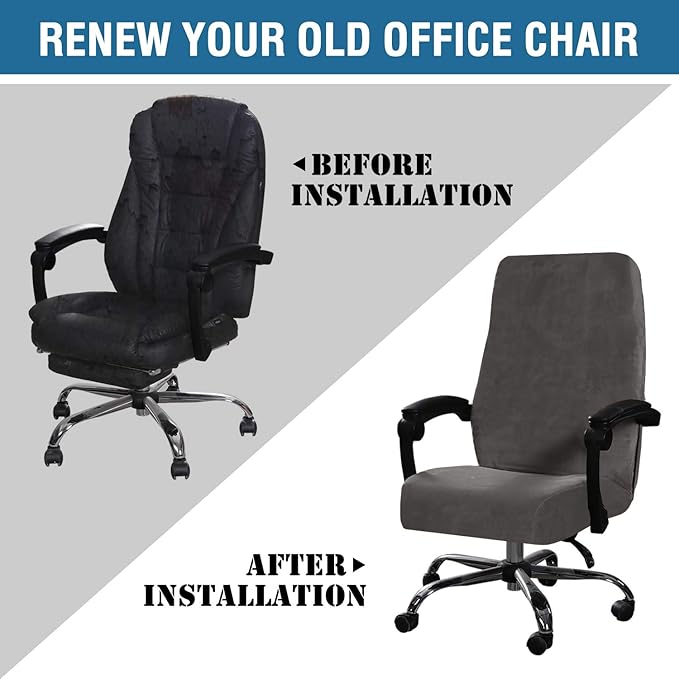 H.VERSAILTEX Velvet Home Office Chair Covers Stretchable Computer Desk Chair Covers Mid - High Back Universal Executive Boss Gaming Chair Covers Removable Machine Washable, Grey